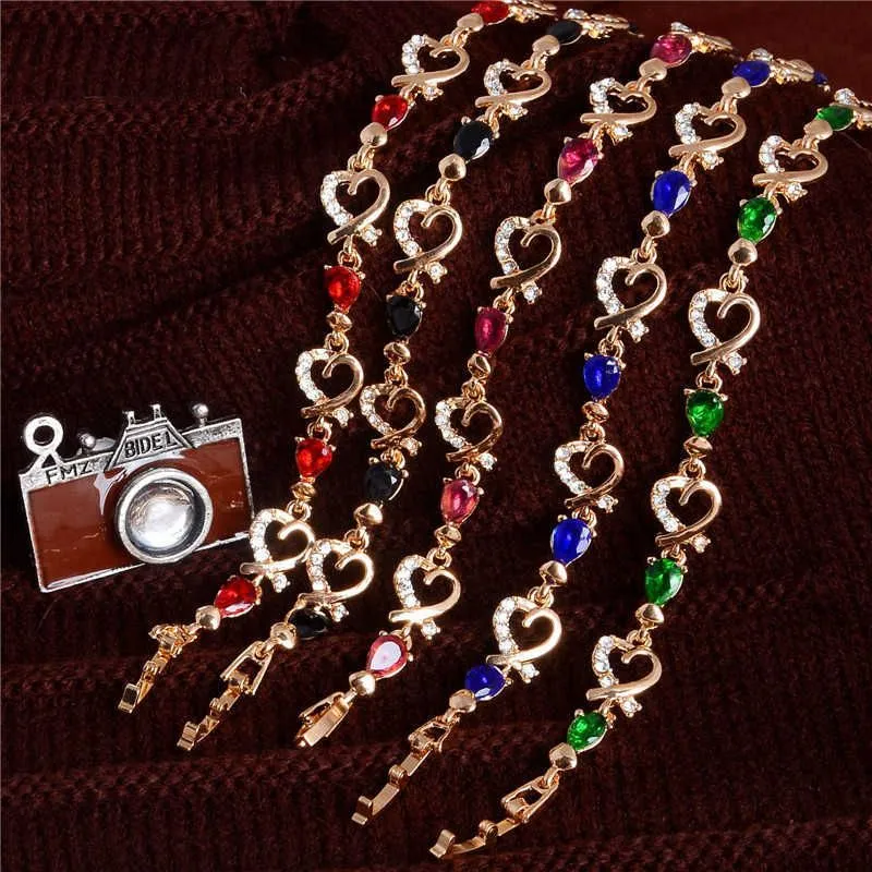 Charm Bracelets MISANANRYNE Vintage Multicolor Crystal Bracelets For Women 3 Types Gold chain Bracelet Water Drop Cubic Zircon Wedding Jewelry