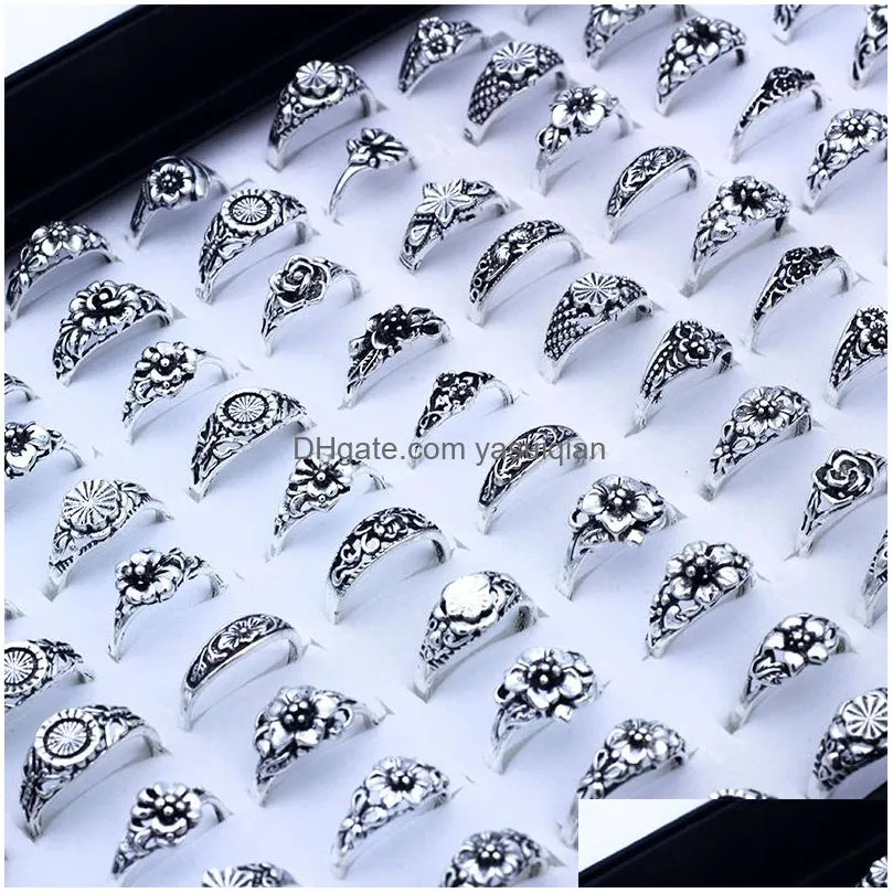 Band Rings Wholesale 100Pcs/Lot Ring Sier Hollow Heart Love Crown Flower Mix Style Fashion Finger For Women Wedding Gift Jewelry Drop Otlss