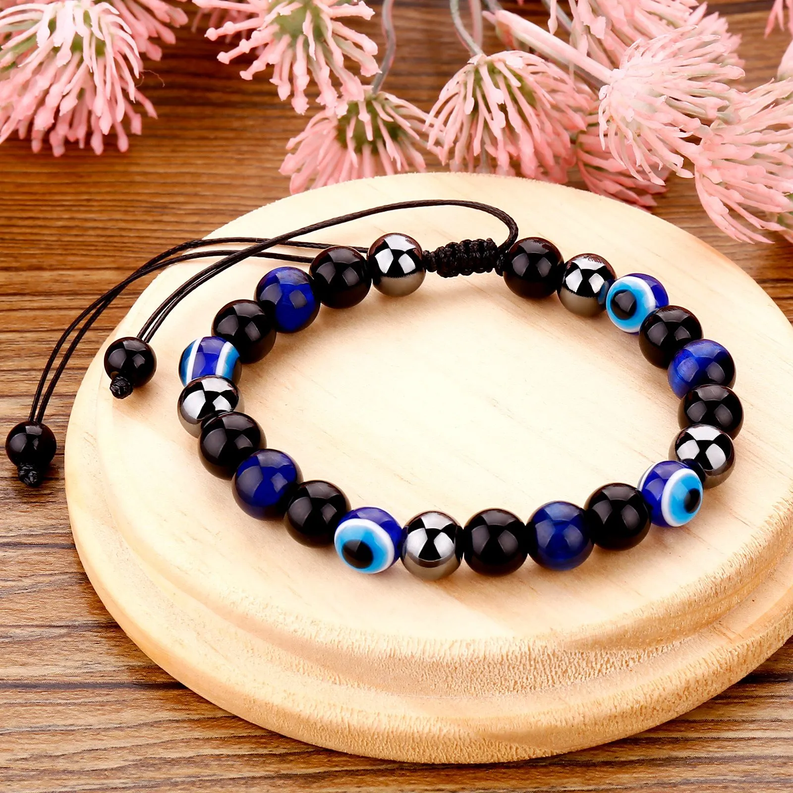 Lucky Evil Blue Eye Handmade Elastic Rope Bracelets Glass Beads And 8MM Crystal 8 Colors Fine Party Adjustable Jewelry