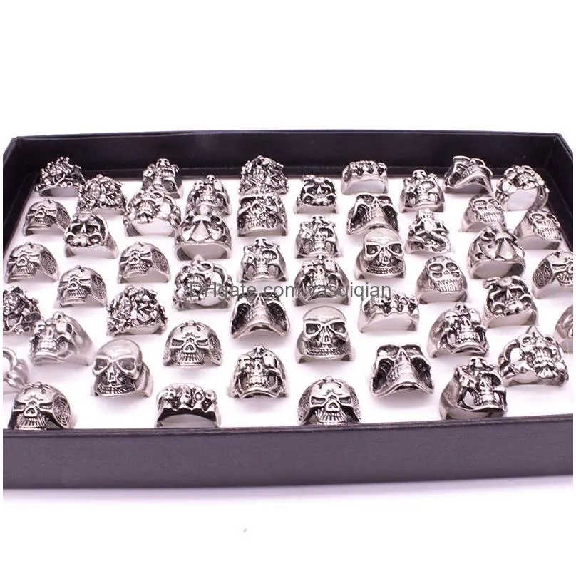 Band Rings 50Pcs Skl Skeleton Gothic Alloy Wholesale Punk Style For Mens Drop Delivery Jewelry Ring Otkp3