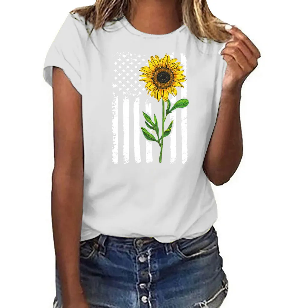 Women`S Plus Size T-Shirt Fashion Design Large Short Sleeve Summer Womens Flowers And Plants Pattern Cartoon Heart Top Personalized C Otwsy