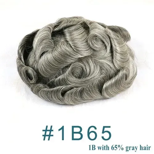 Toupees #1B65 #1B80 Wavy Human Hair Toupees for Men 100% Natural Hairline Remy Indian Hair Replacement Capillary Prosthesis Vloop