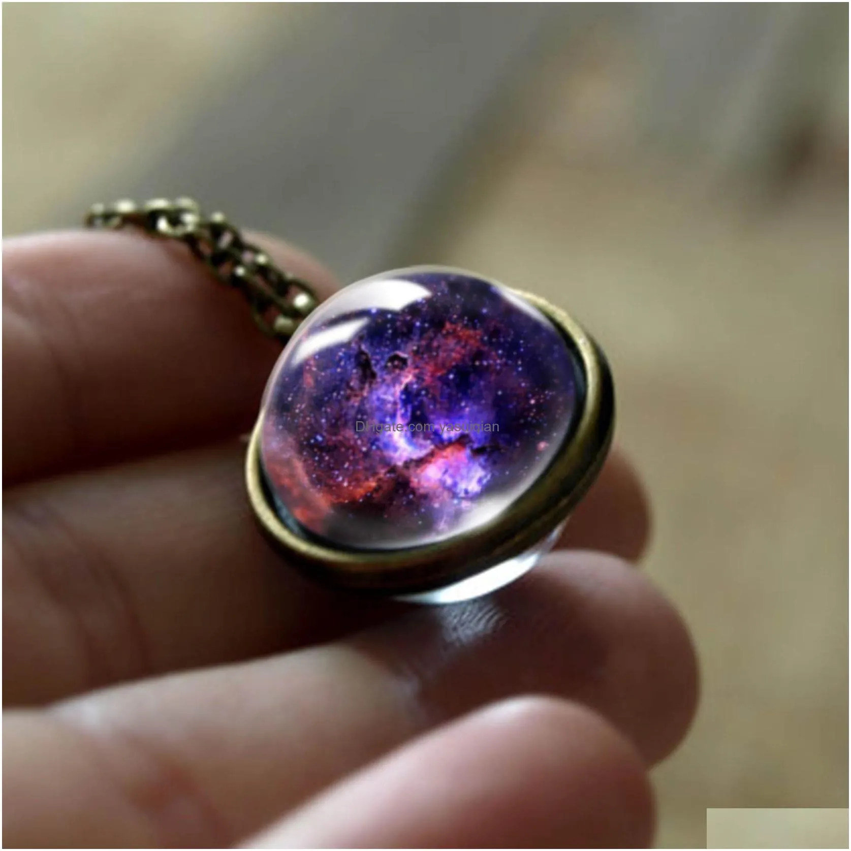 Pendant Necklaces Neba Galaxy For Wome Men Double Sided Rotatable Galss Universe Planet Art Picture Chains Fashion Jewelry Drop Delive Dhwnx