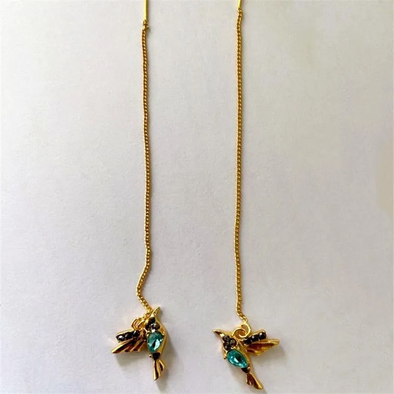 1 Pair Unique Long Dangle Earrings Bird Pendant Tassel Crystal Ladies Jewelry Design 2 Colors Hummingbird Drop Earring