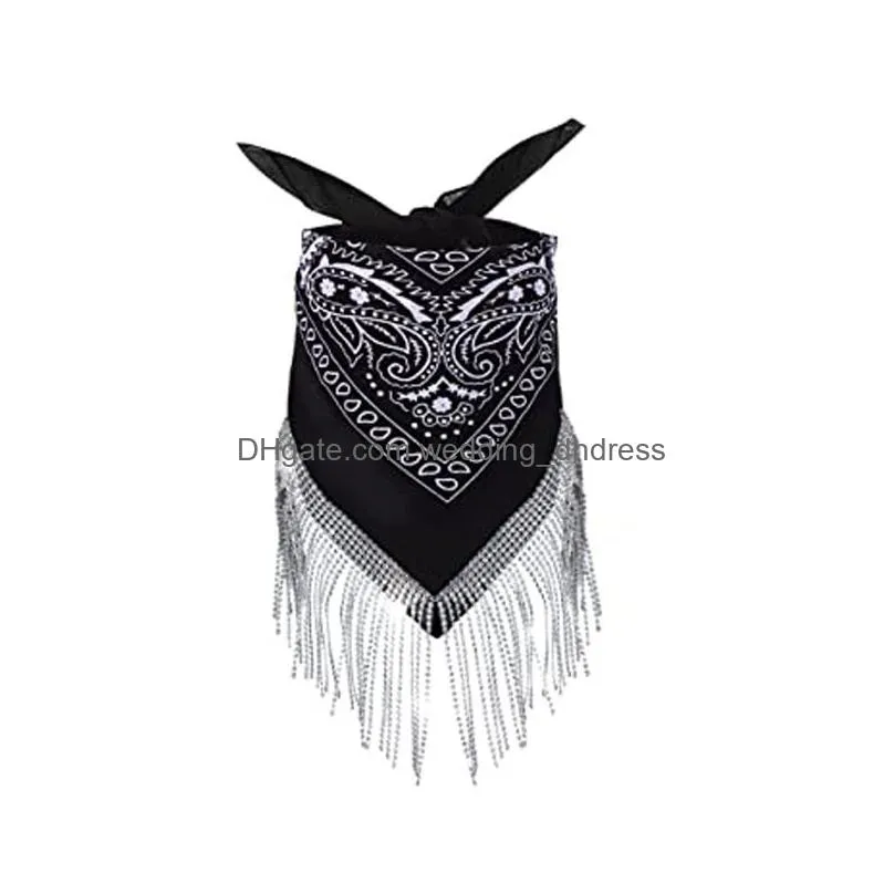 stage wear disco tassel scarf western  bandana with silver fringe headscarf head neck scarves party club foulard fashion dance