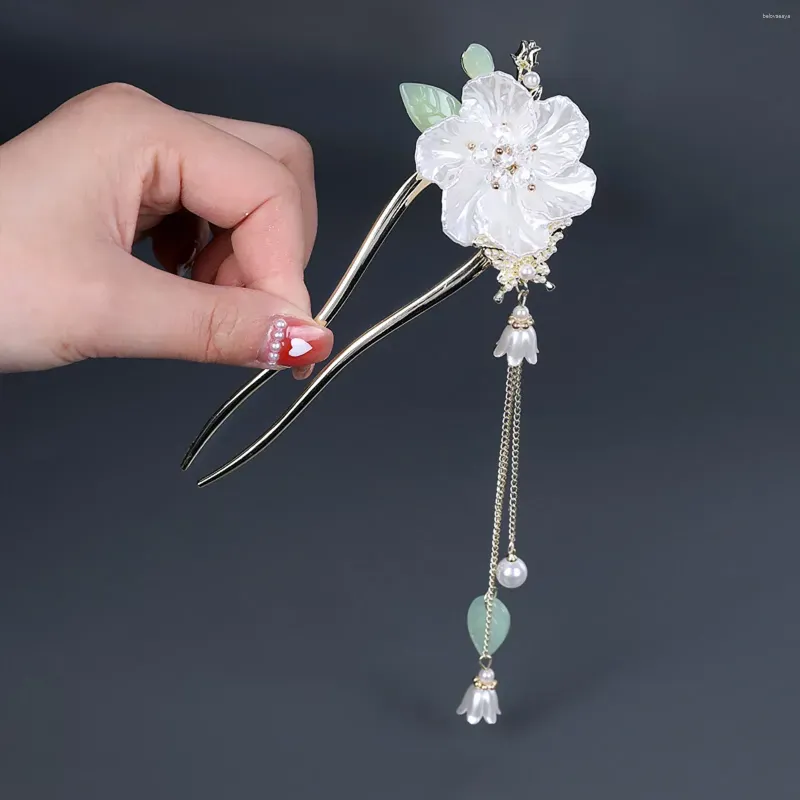 Hair Clips Chinese Stick Bun Headdress U-shape With Retro Fringed Flowers For Costume Party Masquerade Ball