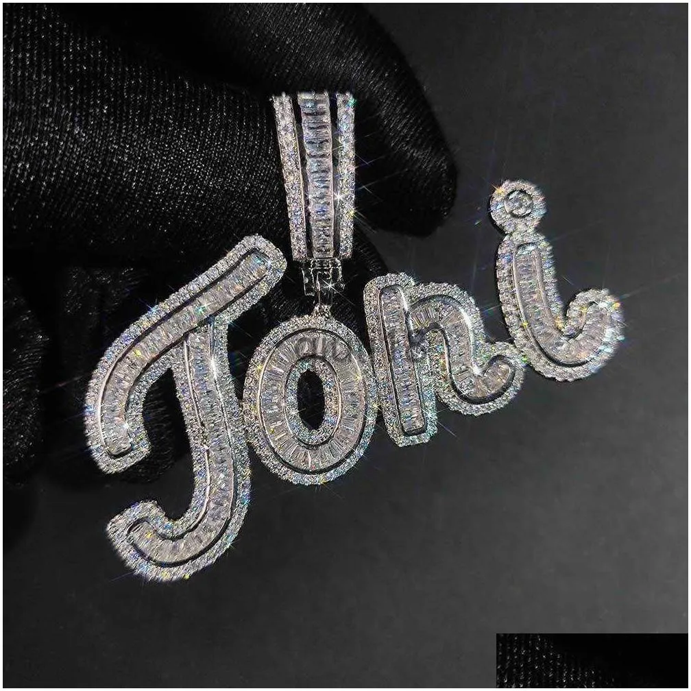 Pendant Necklaces TopBling A-Z Custom Signature Letters Name Pendant Necklace Bling T Cubic Zircon Hip Hop 18k Real Gold Plated Jewelry