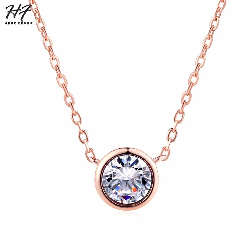 Simply Small Round 1 Cubic Zirconia Rose Gold Color Pendant Necklace Hot Jewelery for Women and Girls N388 N453 N454