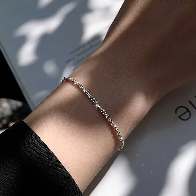 Charm Bracelets 2022 New Silver Colour Sparkling Gypsophila Adjustable Bracelet Bangle for Women Fine Fashion Jewelry Wedding Party Gift