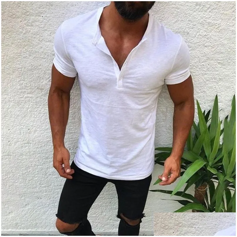 Men`S T-Shirts Mens T Shirts European And American Casual Fashion Slim V-Neck Short Sleeve T-Shirt Clothes Drop Delivery Apparel Cloth Dh2Mv