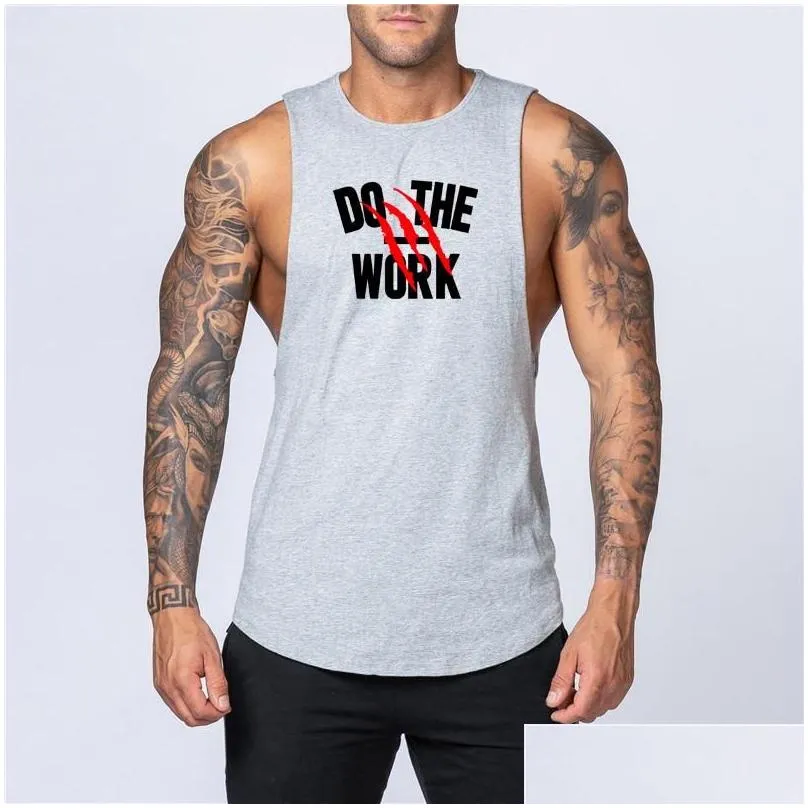 Men`S Tank Tops Mens Fashion Workout Gym Top Vest Muscle Sleeveless Sportswear Shirt Stringer Clothing Bodybuilding Singlets Cotton D Dhbur