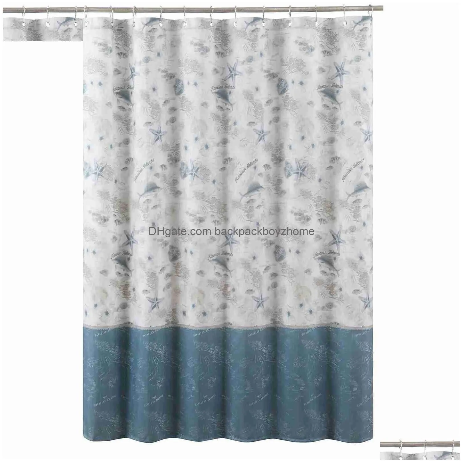 Shower Curtains Madamoiselle Sea Seashell Gray Polyester Fabric Ocean Printed Ivory Waterproof Curtain Q240116 Drop Delivery Dhdzu