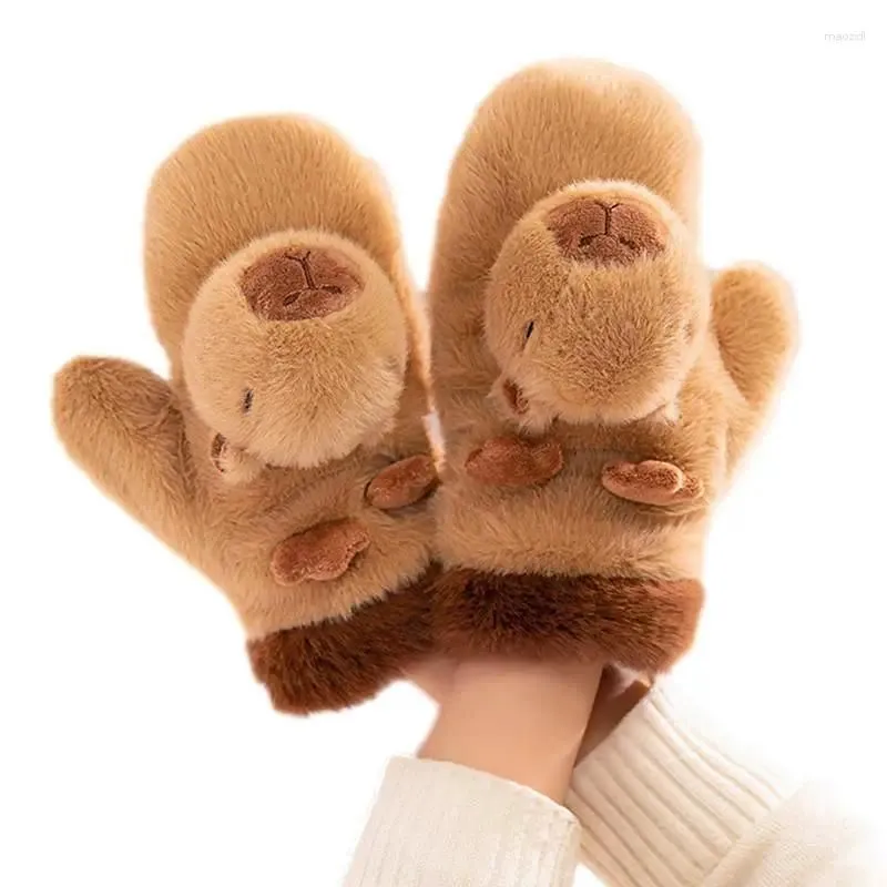 Cycling Gloves Capybara Warm Winter Plush For Women Cute Animal Snowmobile Mittens Thermal Thick Windproof Skiing