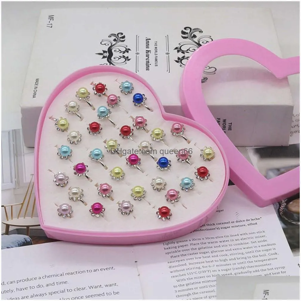 Cluster Rings Childrens Love Box Water Diamond Alloy Ring Girl Toy Small Gift Jie Zi Baby Cute Handicraft Drop Delivery Jewelry Dhrfd