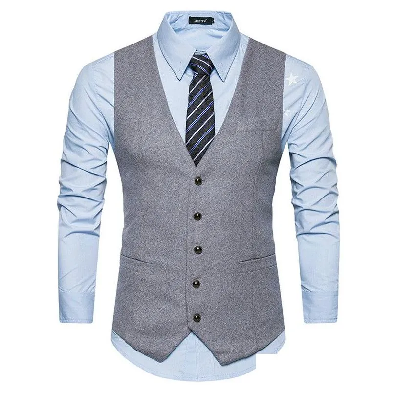 Men`S Vests Men Suit V-Neck Business Vest Wedding Formal Gilet Homme Classic Waistcoat Coletes Kingsman Costume Drop Delivery Apparel Dh0Qr