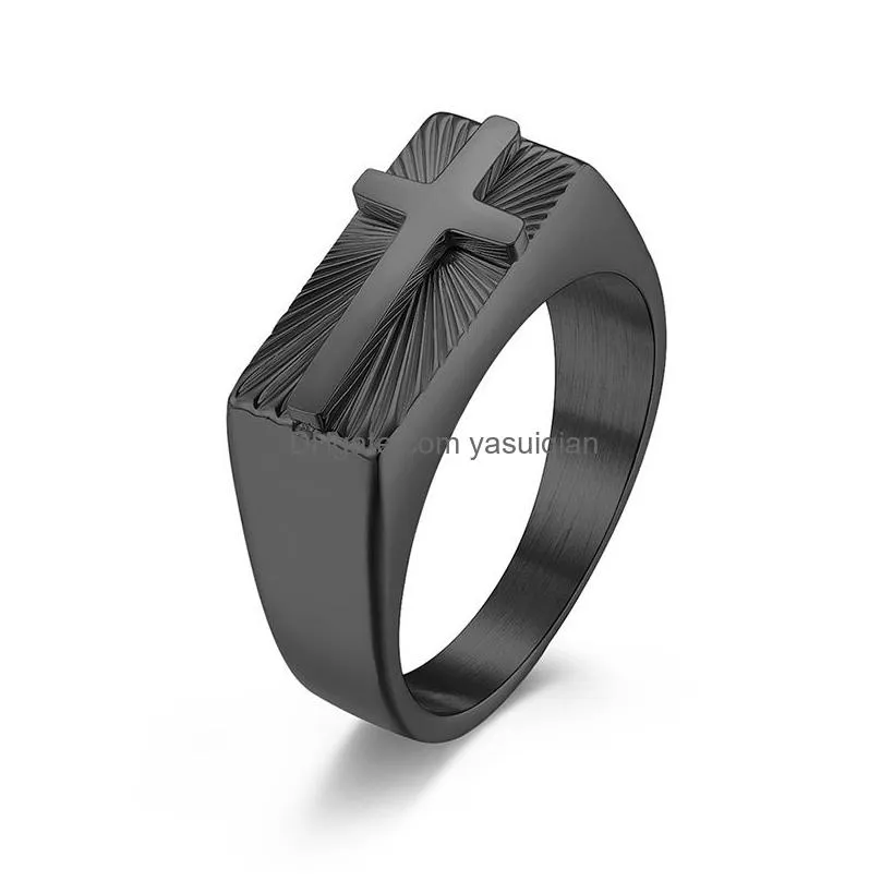 Band Rings Stainless Steel 3D Juese Cross Mens Retro Hip Hop Chunky Ring For Men Fashion Jewelry Drop Delivery Ottp7