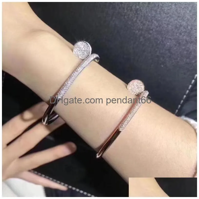2022 brand classic full diamond cuff nail bracelet fashion couple love bracelet for men women designer premium 316l titanium steel bracelets