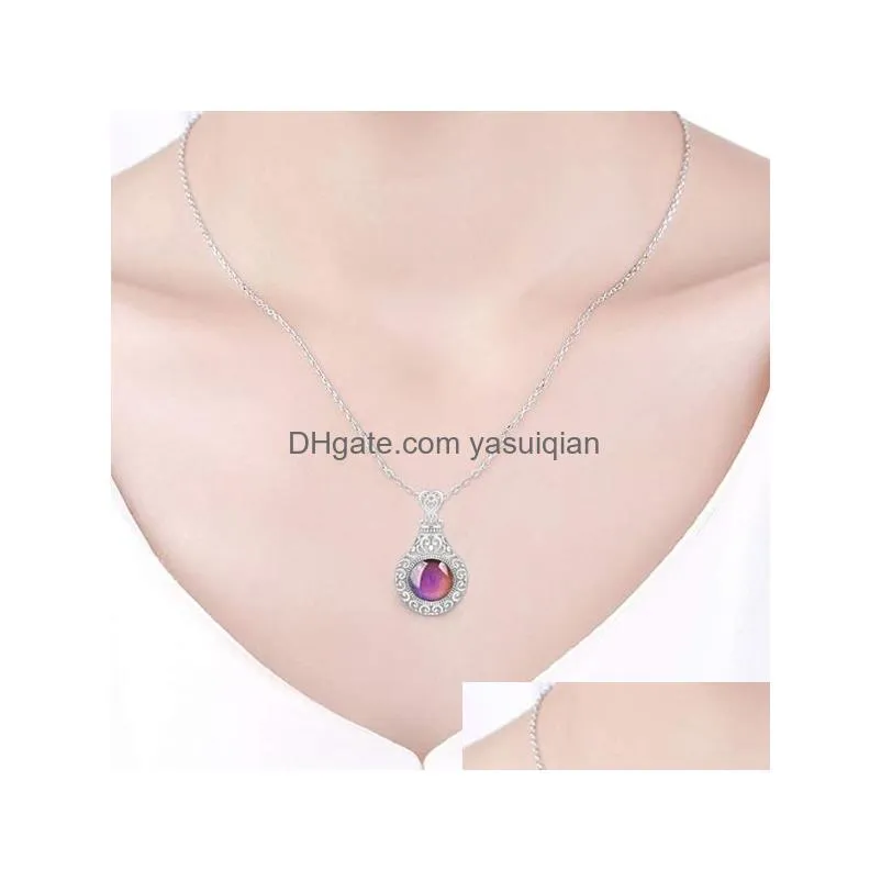 Pendant Necklaces Fashion Mood Change Color Temperature Sensitive For Women Opal Gemstone Chains Emotion Wedding Jewelry Gift Drop Del Dhope
