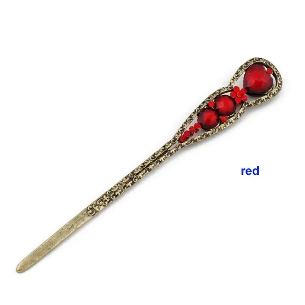 Vintage Bronze Disk Hair Device Alloy Hairpins Colorful Rhinestone Metal Pins Long Updo Headwear for Women Fashion Accessories