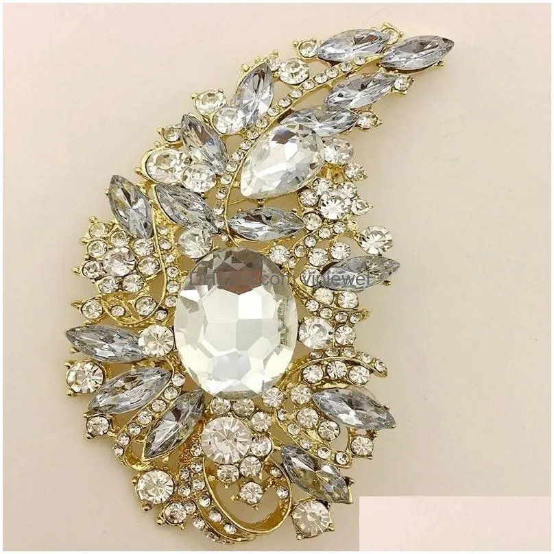 Pins Brooches 5 Inch Huge Size Elegant Luxurious Mticolored Rhinestone Crystal Diamante Large Gift Brooch 10 Colors Available Drop Dhqfx
