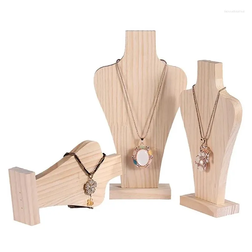 Jewelry Pouches Portrait Necklace Display Stand Holder Jewellry Wood Mannequin Bust For Pendant Window