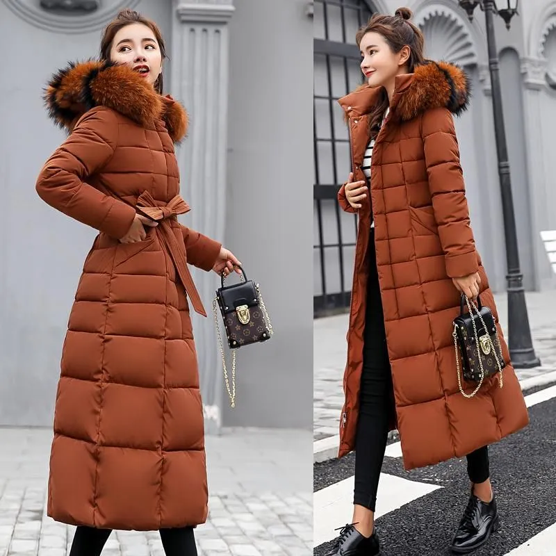 Women`s Down & Parkas Cotton Solid Full Pockets Zippers Female Long Coat Slim Parka Padded Jacket Winter Thick Warm Windbreaker