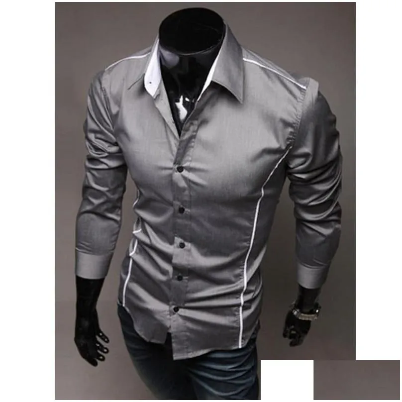 Men`S Dress Shirts Mens Style Fashion Long Sleeve Shirt Button Work With Pocket Formal Plain Top Drop Delivery Apparel Clothing Dh4K3