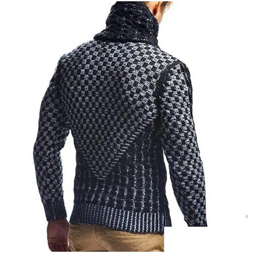 Men`S Sweaters Leather Buckle Coarse Sweater Men Turtleneck Mens Knitted Plover Casual Autumn Elastic Knitting Coat Knitwear Pl 3Xl D Dhhwk