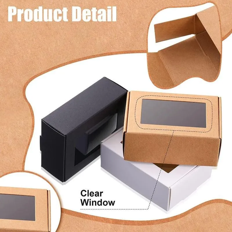 Gift Wrap 30 Pcs Mini Kraft Paper Box With Window Present Packaging Treat For Soap Bakery Candy(Black Brown White)
