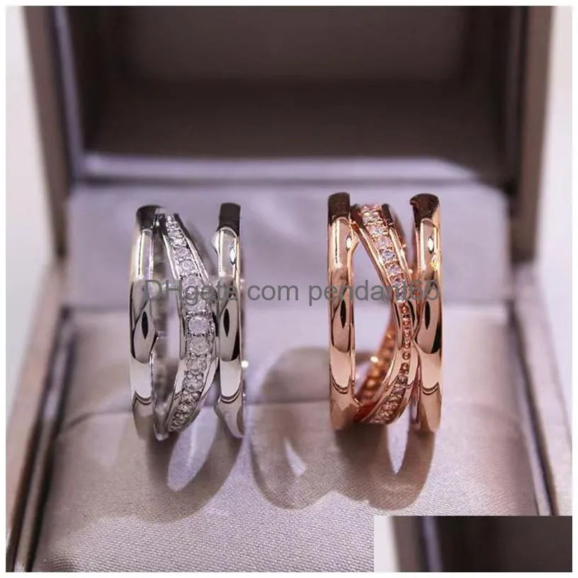 brand luxury couple wedding diamond ring fashion classic cutout designer rings for men women high quality stainless steel electroplating 18k gold ring