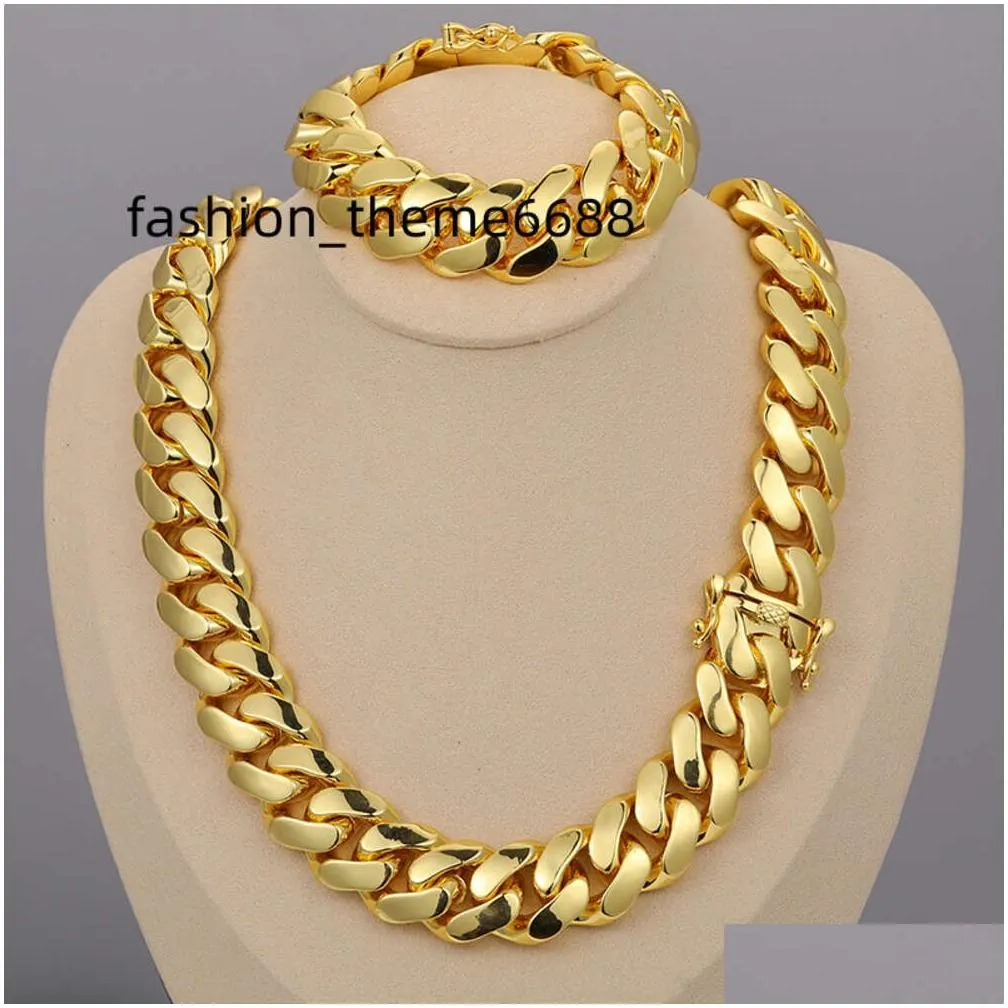 cadena cubana Wholesale Hip Hop Jewelry Luxury 14K 18K 24K Real Gold Plated Heavy Solid  Cuban Link Chain Necklace For Men