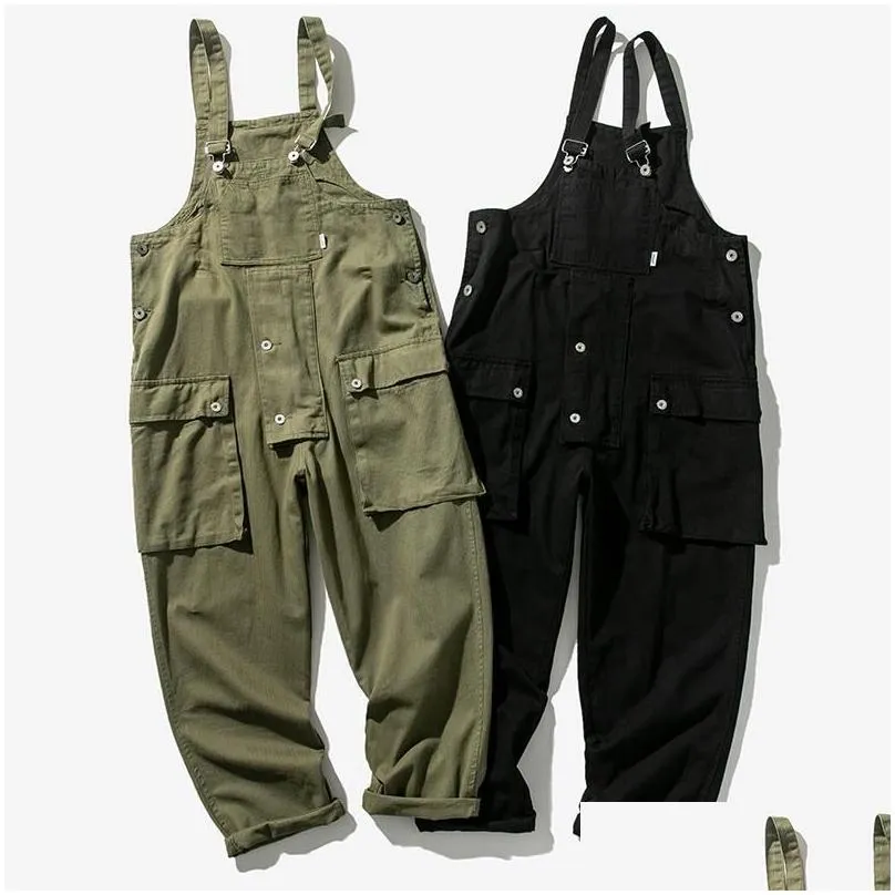 Men`S Jeans Japanese Retro Tooling Overalls Male Fat Loose Large Size Suspenders Tide Brand Ins Net Red Straight Jumpsuit Drop Delive Dhcq2