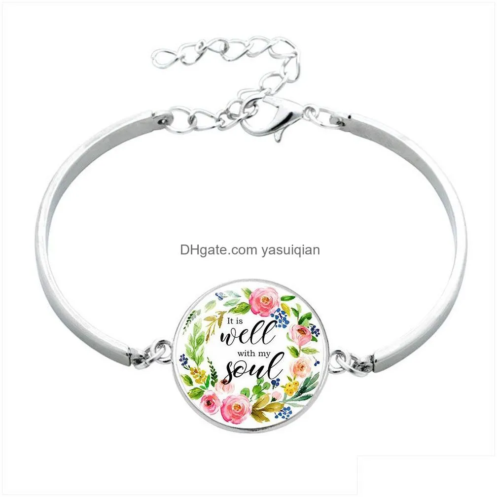 Charm Bracelets Fashion Catholic Scripture Glass Cabochon For Women Relin Christian Holy Bible Wrap Bangle Luxury Jewelry Drop Delive Dh5Qg