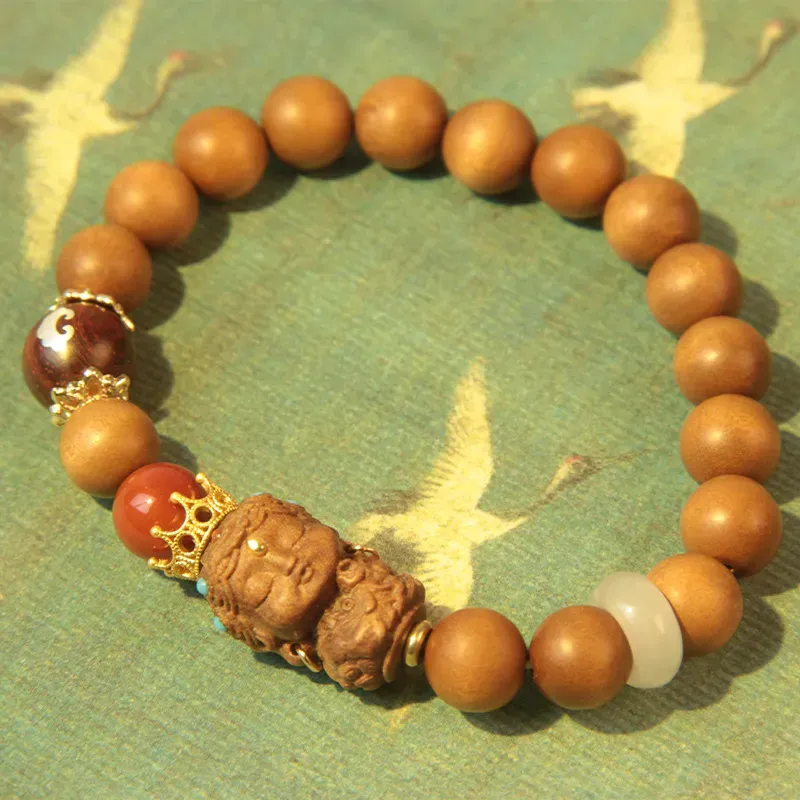 Charm Bracelets Live Streaming Network`s Old Mountain Sandalwood Green Tara Bracelet With Small Leaves Red Wood Inlaid