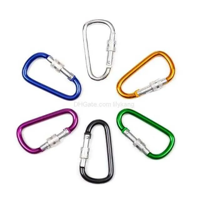 5CM Colorful Aluminum Alloy D Styles Climbing Button With Lock Carabiner Keychain Hanging Hook Camping Backpacking Buckle keyring