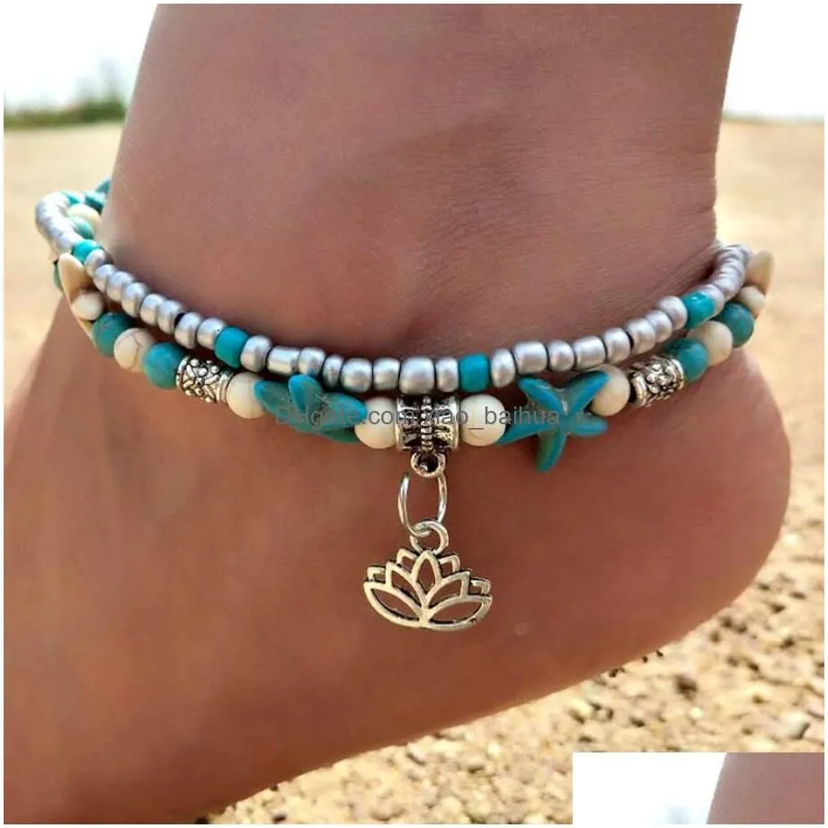 Anklets Bohemia For Women Shell Starfish Turtle Tree Of Life Elephant Sandals Shoes Beach Ankle Bracelet Foot Jewelry Drop Delivery Dhega