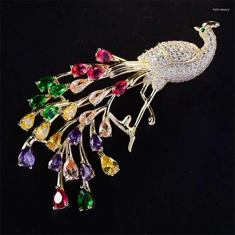 Brooches Colorful Crystal Phoenix Peacock For Women Luxury Zircon Brooch Pin Decoration Costume Suit Scarf Animal Jewelry