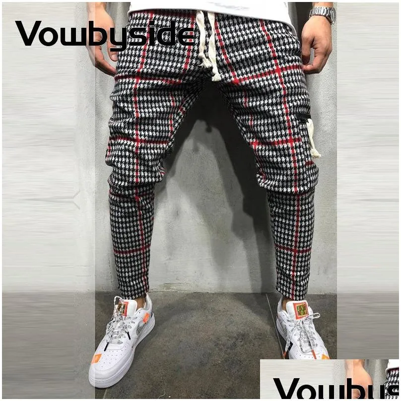 Men`S Pants Chic Plaid Stripes Print Zipper Pocket Design Casual Mens Dstring Slim Sporty Jogger Streerwear Men Clothing Drop Deliver Dhhu5