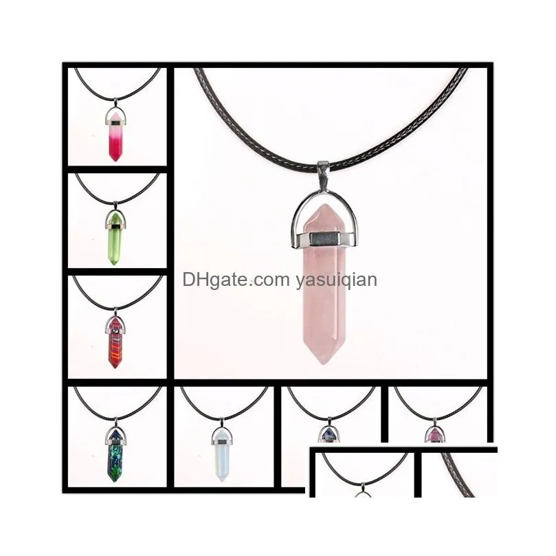 Pendant Necklaces New Hexagonal Prism For Women Men Healing Crystal Quartz Point Natural Stone Charm Fashion Diy Jewelry Drop Delivery Dhrrn