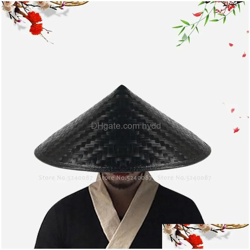 outdoor hats traditional chinese style bamboo weave hat shaolin japanese samurai cosplay oriental headwear prop shade straw caps