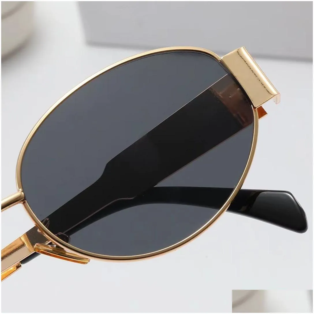 Sunglasses E Sunglass Designer Woman Eyewear Mens And Womens Polarized Oval Rimmed Nose Rest Metal Polished Temples Drop Delivery Fas Oteta