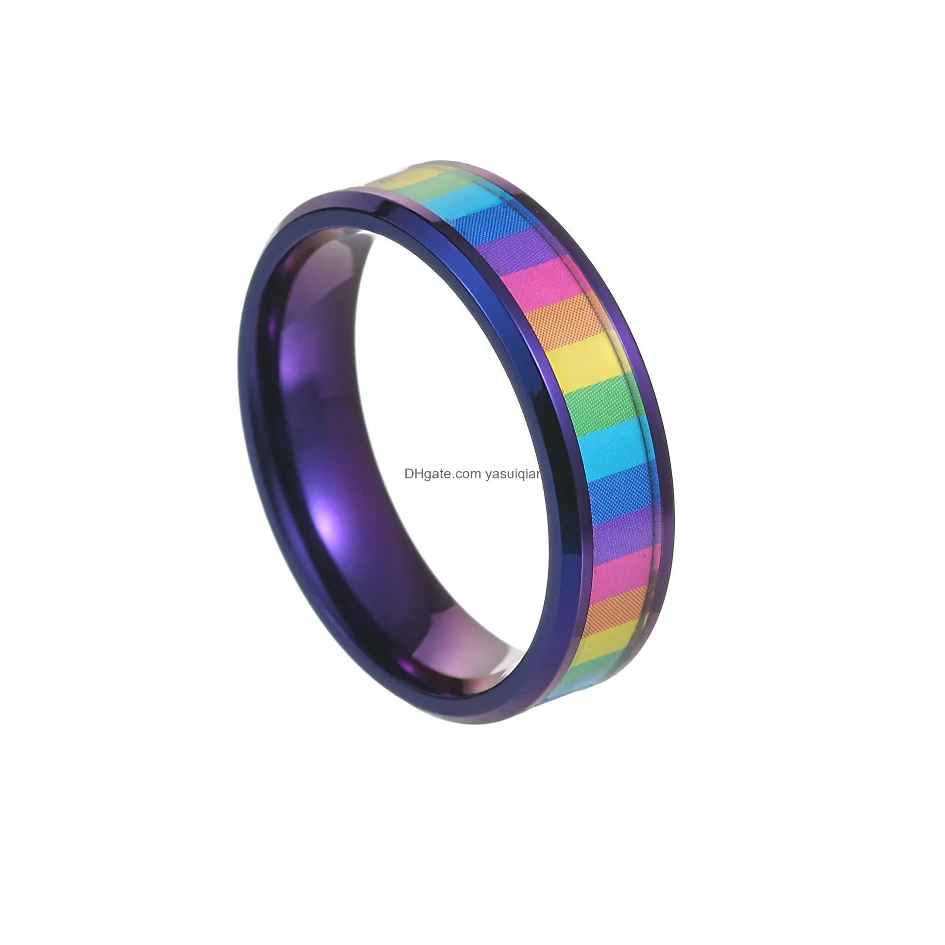 Band Rings Stainless Steel Rainbow Flag Ring Lesbian For Women Girl Fashion Jewelry Drop Delivery Otmz3