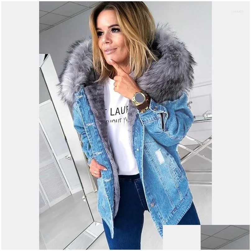 Women`S Jackets Womens Jacket For Women Winter Warm Fur Coat Fashion Hooded Black Jean Plus Size Denim 3Xl 4Xl 5Xl Drop Delivery Appar Dhu2P