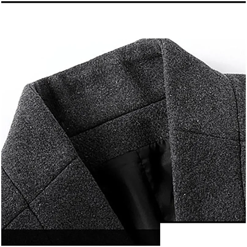 Men`S Wool & Blends Mens Winter Coat Slim Fit Jackets Casual Warm Long Windbreaker Jacket And Men Pea Drop Delivery Apparel Clothing O Dhjk8