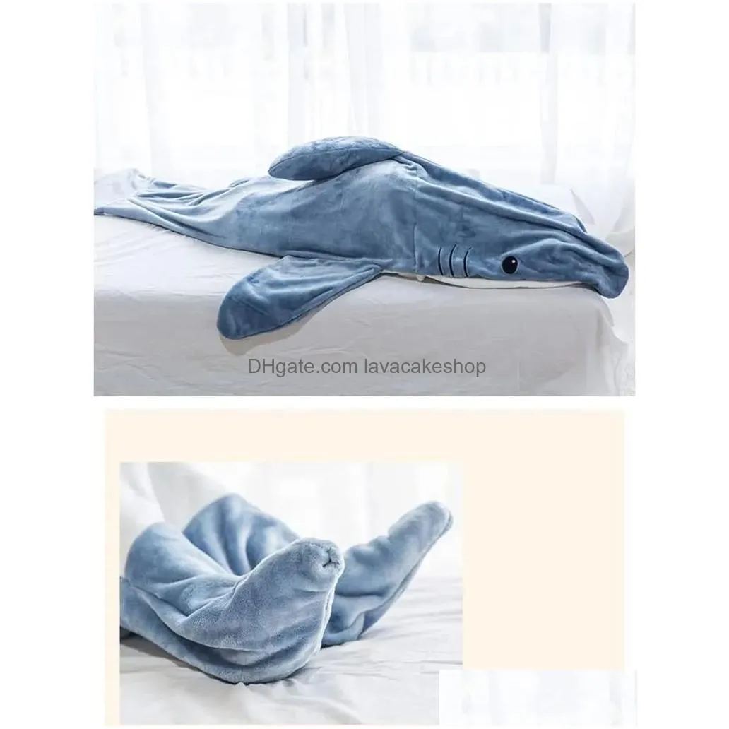 Blanket New Cartoon Shark Slee Bag Pajamas Office Nap Karakal High Quality Fabric Mermaid Shawl For Children Adt Drop Delivery Home Ga Dhb5P