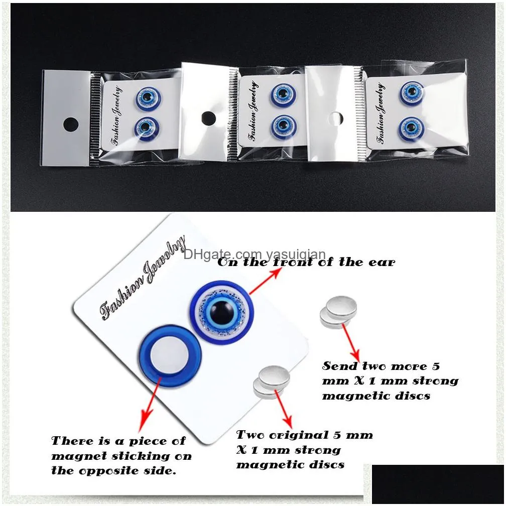 Ear Cuff 6-12Mm Blue Evil Eye Stainless Steel Magnetic Stud Clip On Earrings For Men Women Punk Hypoallergenic No Pierced Turkey Drop Dh1Im