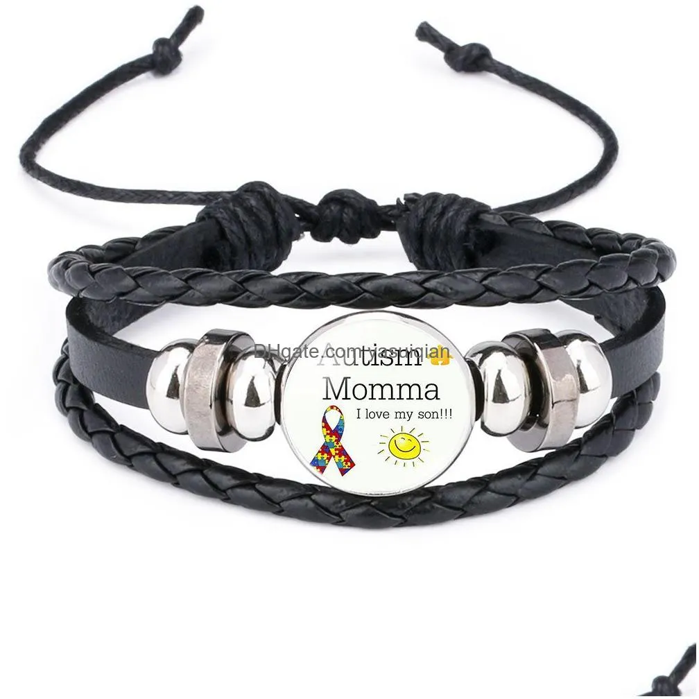 Charm Bracelets New Kids Autism Awareness For Children Boy Girl Leather Wrap Wristband Bangle Fashion Inspirational Jewelry In Drop D Dhjfm