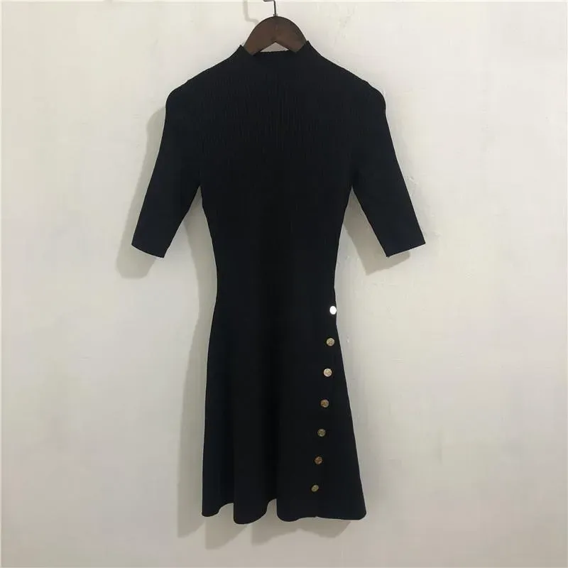 Ethnic Clothing 2023 Autumn Woman Elegant Dress Single Breasted Puff Sleeve Print Round Neck Long Party Casual Clothes