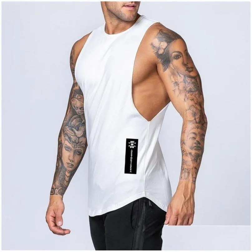 Men`S Tank Tops Mens Fashion Workout Gym Top Vest Muscle Sleeveless Sportswear Shirt Stringer Clothing Bodybuilding Singlets Cotton D Dhbur