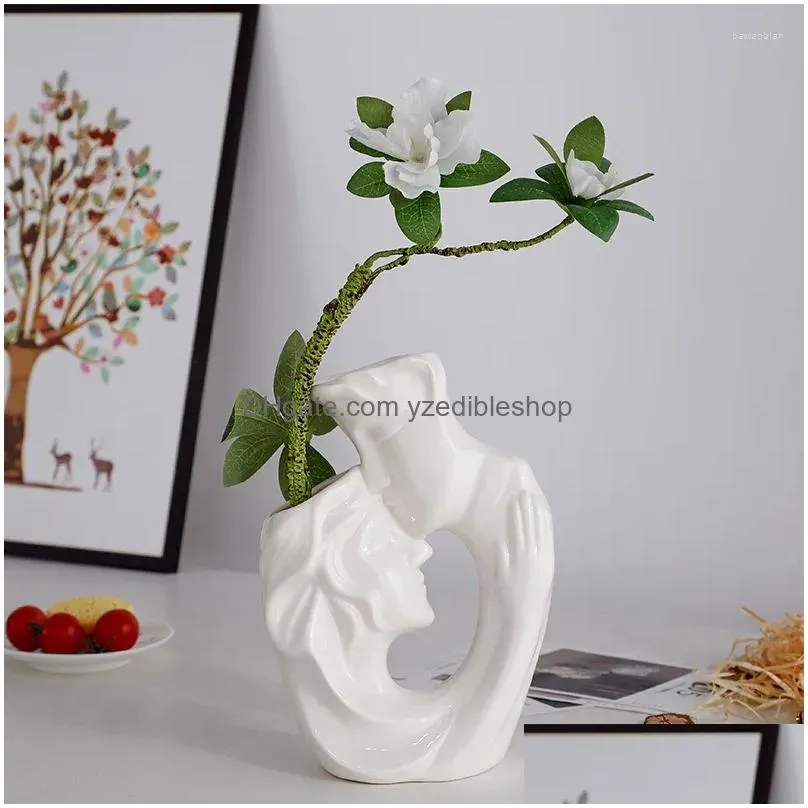 vases kissing body sculpture vase white ceramic human head flower pot couple arrangement container character decor floral